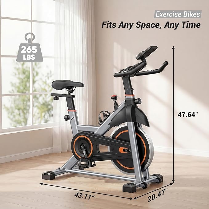 OLIXIS Exercise Bike with APP Control, Brake Pad Stationary Bikes with Quiet Magnetic Resistance, Indoor Cycling Spin Workout Bike with 300.0 lbs Weight Capacity