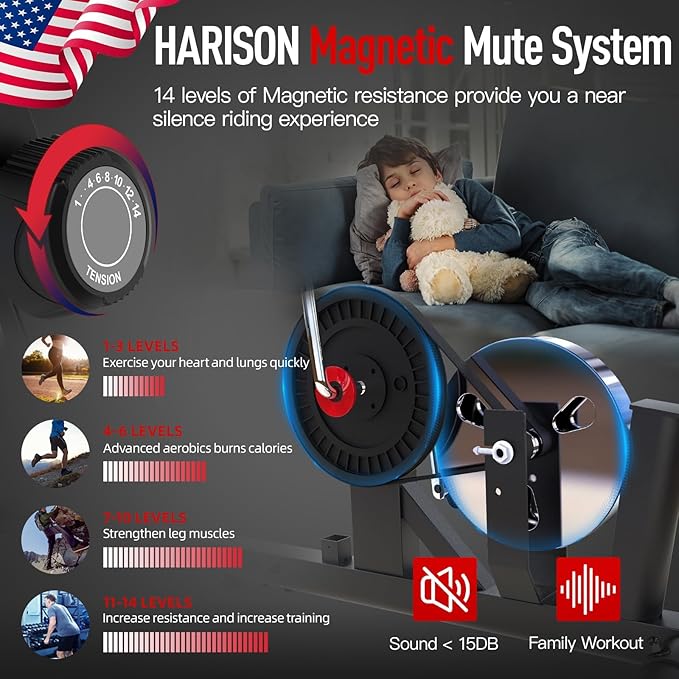 HARISON Exercise Bike 400 lbs Capacity, Easy Assembly Magnetic Recumbent bike for Adult and Seniors with Arm Exerciser , Recumbent Stationary bike for Home, 2 in 1 LCD Monitor and Tablet Holder (Same-day Shipping service）