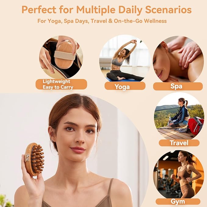 Meridian Massage Brush,Gua Sha Tool,Body Massage Brush,Wood Therapy Massage Tools, Body Sculpting Tools,Guasha Brush, Wooden Massage Tools,Meridian Brush for Belly((1PC)