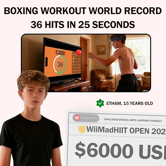 Boxing Reflex Ball with Punch Counter App, Fun Punch Game with Headband, Hand Eye Coordination Training | Boxing Equipment, Fitness Gift Ideas for Teen Boys and Anyone into MMA Training