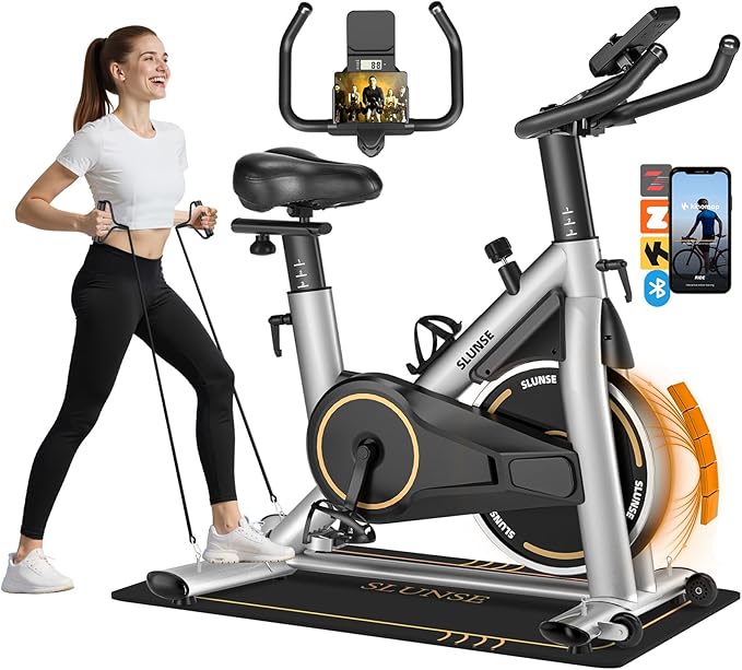 Exercise Bike, Magnetic Resistance Stationary Bikes for Home with App Compatible, Silent Indoor Cycling Bike with 350lbs Weight Capacity Comfortable Seat, Digital Monitor & Phone Mount