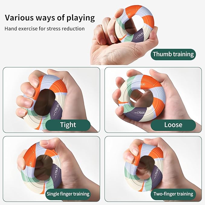 Grip Strength Trainer, Silicone Hand Grip Strengthener Ring for Finger Workout, Rock Climbing, Forearm & Grip Training, Stress Relief Exerciser for Men & Women, Durable Double-Force Design