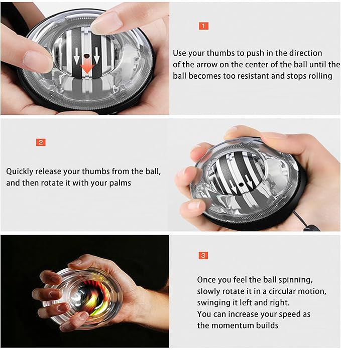 Torque Ball Hand Exerciser with Counter Gyro Ball New Torque Ball Hand Strengthener Gyroscope Ball Forearm Strengthener for Stronger Wrist Bones and Muscle(Red,Five-Color Light)