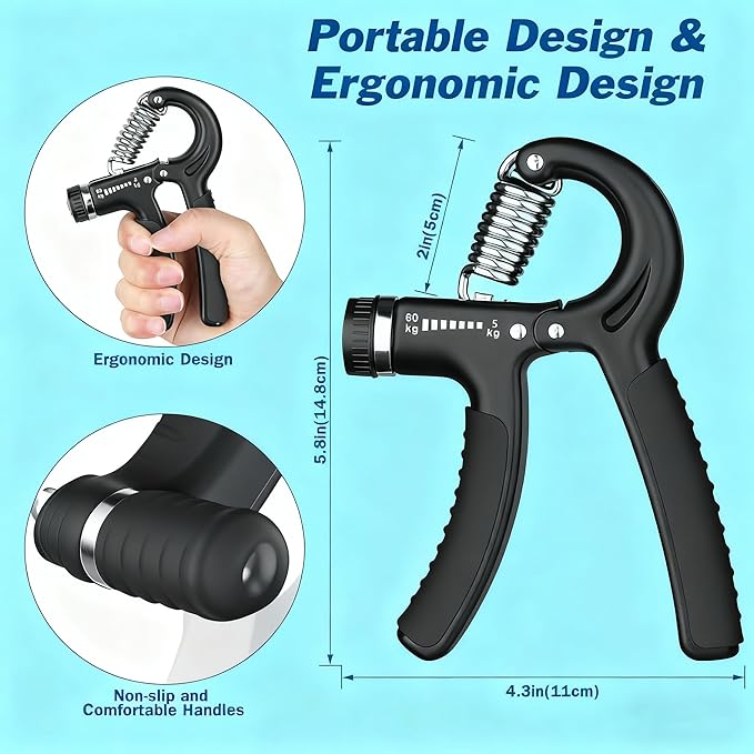 Grip Strength Trainer, Hand Grip Exerciser Strengthener with Adjustable Resistance 11-132 Lbs (5-60kg), Forearm Strengthener, Hand Exerciser for Muscle Building and Injury Recover 1 Pack