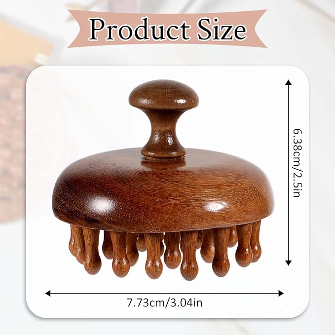 Wooden Scalp Massager & Hair Scrubber - Manual Head Massager with Sandalwood for Scalp Care, Portable Handheld Hair Growth Tool, Comfier Scalp Relaxation Brush for Stress Relief & Spa(Two-Piece Set)