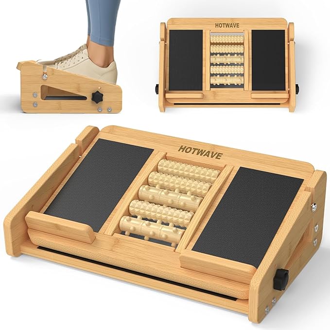 HOTWAVE Adjustable Wooden Slant Board with Foot Roller for Calf Stretching – 350lb Capacity Incline Board for Squats, Balance, Achilles & Leg Stretching, Ankle Physical Therapy Equipment