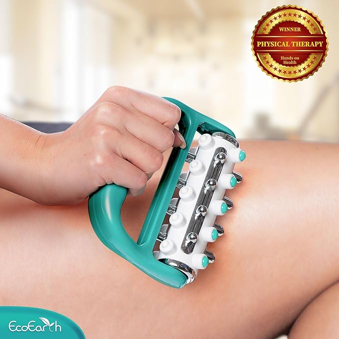 EcoEarth - Myofascial Release Cellulite Massager - Green - Lymphatic Drainage Massage Roller - Handheld Deep Tissue Massage Therapy Tool for Men and Women - Reduce Appearance of Cellulite