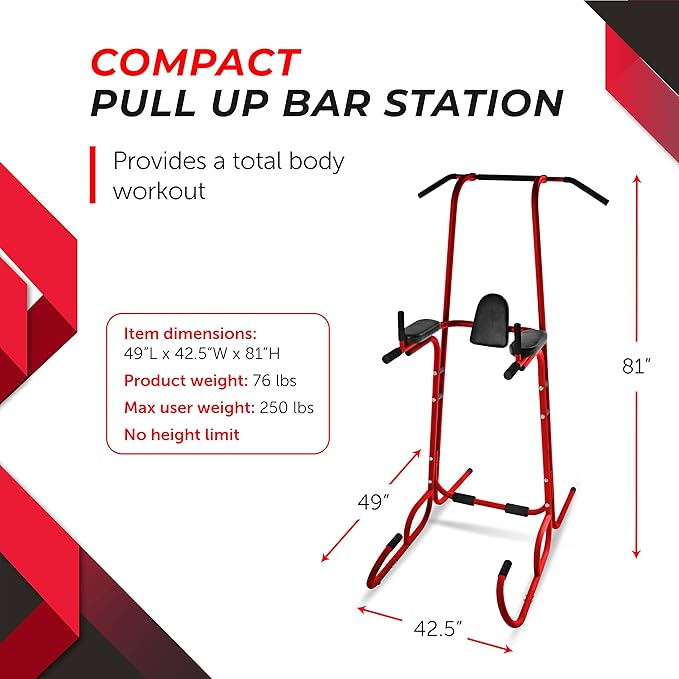 Stamina Power Tower - Dip Bar Pull Up Bar Station with Smart Workout App - Dip Bars for Home Workout - Up to 250 lbs Weight Capacity