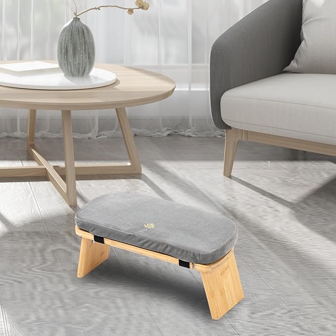 Meditation Bench, Bamboo Meditation Stool, Folding Kneeling Meditation Bench, Seiza Prayer Bench, Prayer Bench with Meditation Cushion, Kneeling Stool (Grey)