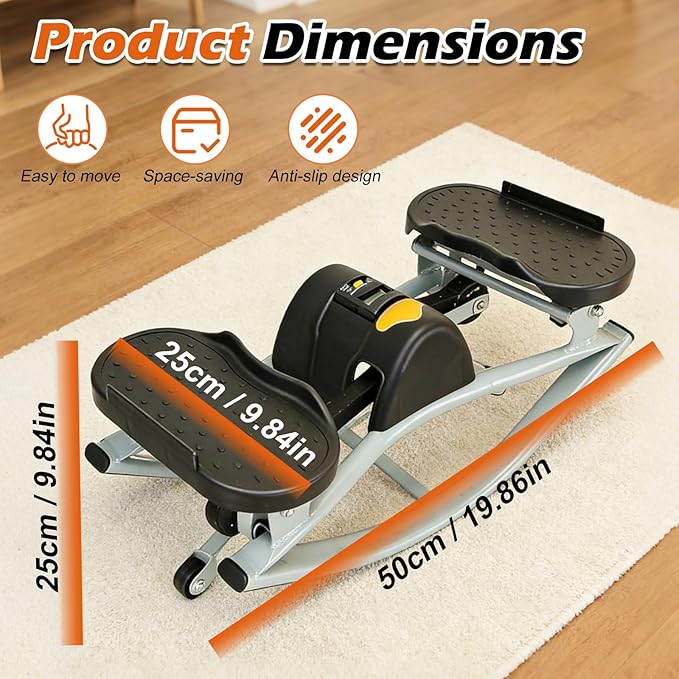 Lateral Rocking Fitness Stepper for Home Workout - Low Impact Side to Side Stepper Machine, Gentle on Knees and Joints, Portable Leg Glutes Abs Core Exerciser with LCD Monitor and Resistance Bands