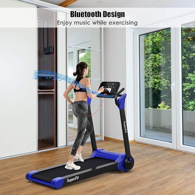 Goplus 3HP Treadmill with Desk Workstation, Superfit Foldable Treadmills for Home Office, Adjustable Height, Bluetooth Speaker, APP Control, LED Display, 25 Preset Programs, Portable Running Machine