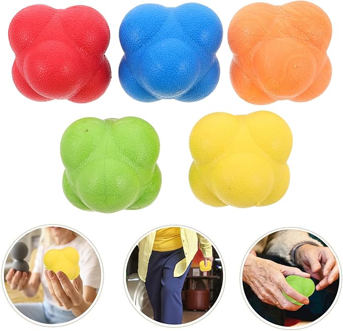 BESPORTBLE 5pcs Hexagon Rubber Reaction Balls for Speed and Agility Training, Hand Eye Coordination Improvement, Large Size Set for Sports Exercise and Reflex Enhancement