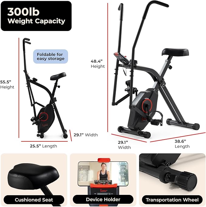 Sunny Health & Fitness Sunny Health & Fitness Smart Folding X-Bike, Portable Compact Exercise Bike for Indoor Cycling Workout, Home Cardio Training Machine, Free SunnyFit App Bluetooth Connect