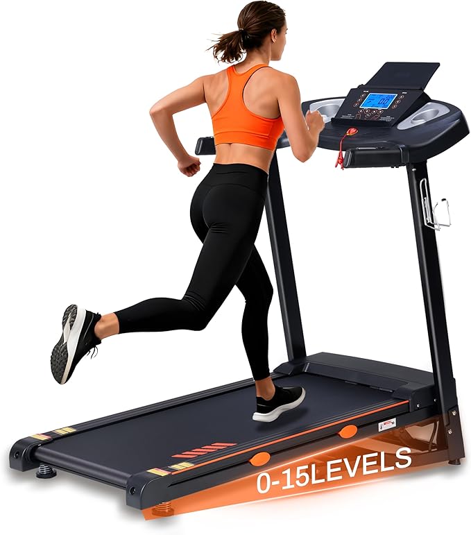 Treadmill for Home with 15-Level Auto Incline, 0.5-10 MPH, 18" Wide Running Belt, 3.0 HP, 300 LB Capacity, Shock-Absorbing Foldable Incline Treadmill with Bluetooth App