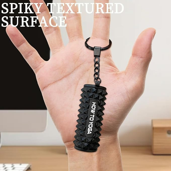 Tizee Mini Yoga Foam Roller Keychain - Spiky Fitness Accessory, with Clasp, for Gym Office Use, 2-Pack Mixed Colors (Blue/Black)