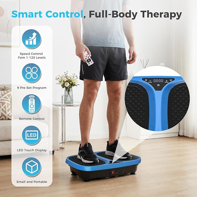 OLIXIS Vibration Plate Exercise Machine with 9 Auto Modes, Full Body Workout Vibrating Platform with LED Touch Screen & Pull Ropes for Weight Loss, Home Gym Fitness Equipment for Women Men