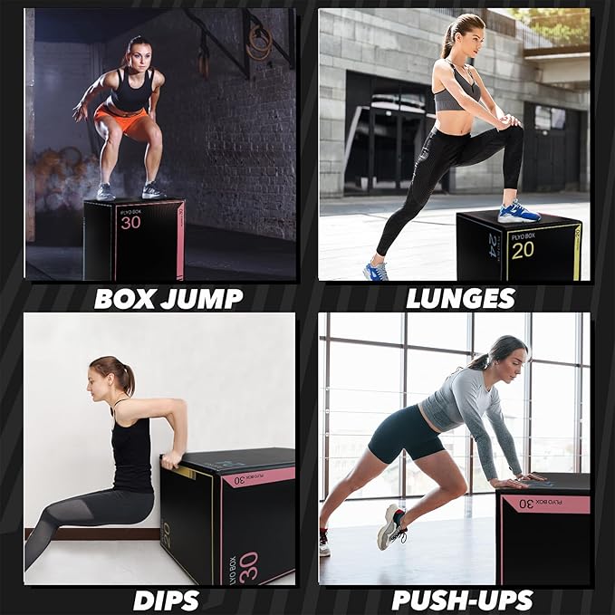 3-in-1 Dense Foam Plyometric Jump Box,30"x24"x20"-24"x20"x16"-20"x18"x16"Non-Slip Box Jumps for Home Gym,Exercise Foam Plyo Box for Fitness Training-Step-Ups,Split Squats,Dips,Box Jump Cube