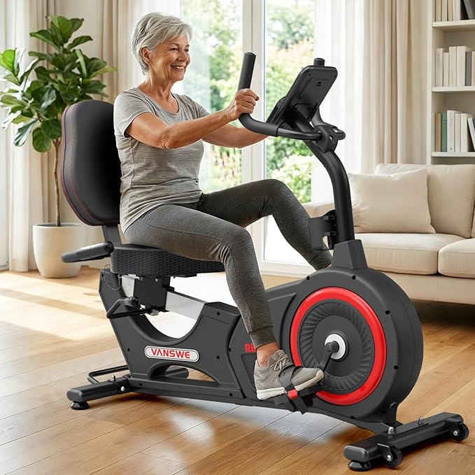 VANSWE Recumbent Exercise Bike, Recumbent Stationary Bikes for Home 400 LBS Weight Capacity, Exercise Bike for Home Seniors with Smart App and Bluetooth Connectivity, LED Display, Pulse Handle