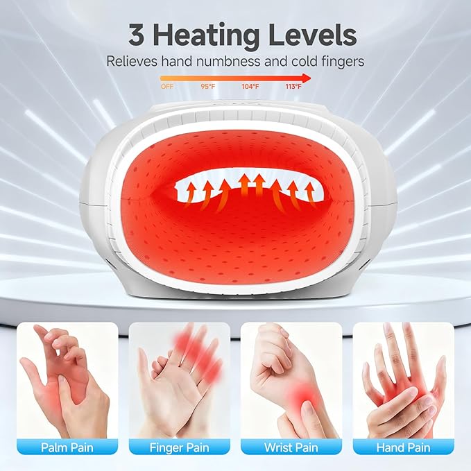 Hand Massager with Heat and Compression, Hand Massage with 2 Vibration 6 Modes 6 Intensities, Electric Hand Massager for Arthritis and Carpal Tunnel Relief, Mother's Day Gifts for Women Men, White