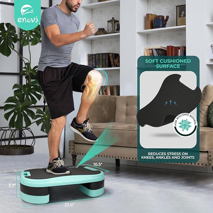 Basic Steppers for Exercise at Home, Aerobic Steppers, Exercise Step Platform with Soft cushion and 2 Adjustable Height Risers