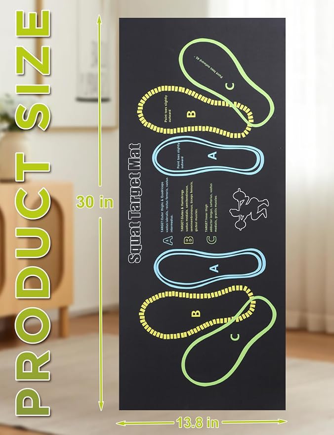 Squat Mat with Foot Position,Large Squat Target Pad 30'' X 13.8'',4mm Thickness Squat Mat Foot Positioning, Exercise Mat for Squats, Leg and Abdominal Workouts
