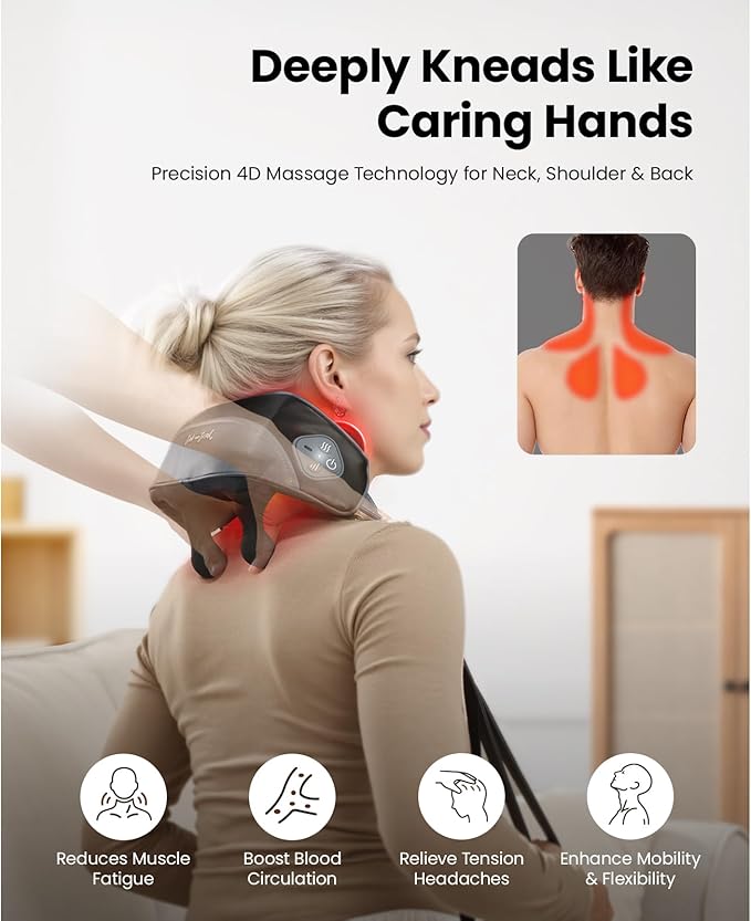 BOB AND BRAD iNeck Pro Cordless 4D Shiatsu Neck Massager with Heat for Pain Relief, FSA Eligible HSA Deep Tissue Kneading for Neck, Shoulder & Back, 190 Min Long Battery Life, for Office, Travel Gifts
