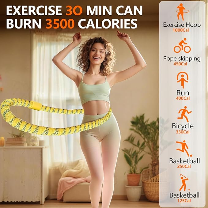 3 lbs Soft Spring Hula Hoop, Weighted Hoops for Adults, Foldable and Portable Hula with Body Tape Measure, Loss Fitness Hoop