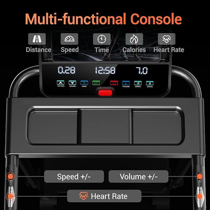 15% Incline Treadmills for Home with Led Screen & Handles, 3-in-1 Portable Treadmill Holds Up to 300 Lbs Capacity, Lower Noise 3.0HP Foldable Treadmill 0.6-7.2MHP