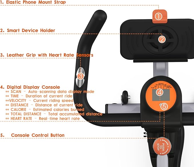 Exercise Bike Indoor Cycling Bike with Digital Display, Heart Rate Sensors, Phone Mount, 265 LBS Weight Capacity