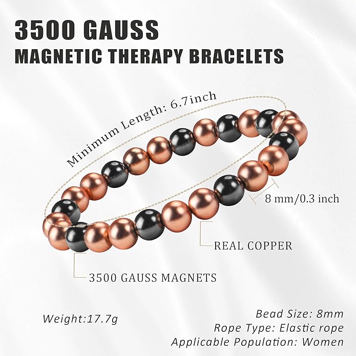 Copper Bracelet for Women and Men, Copper Magnetic Bracelet with 3500 Gauss Magnet Beads as Birthday Gifts, Hematite Jewelry Pulsera De Cobre para Mujer for Parents Anniversary Jewelry Gift