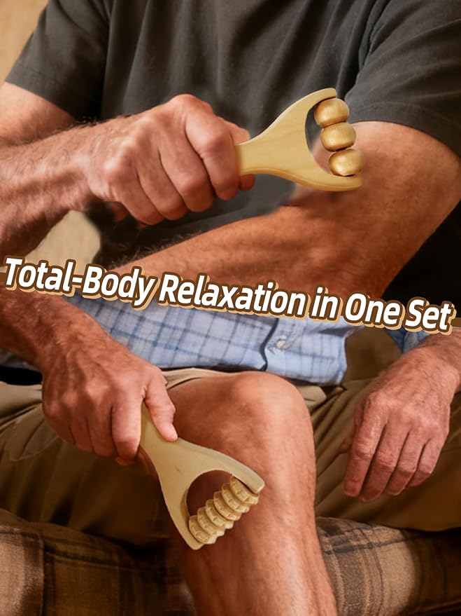 Aulock Double Foot Roller Massager Kit for Plantar Fasciitis Relief - 3 pcs Wooden Anti-Slip Feet Massager for Neuropathy Pain, Useful Gifts for Mom, Dad