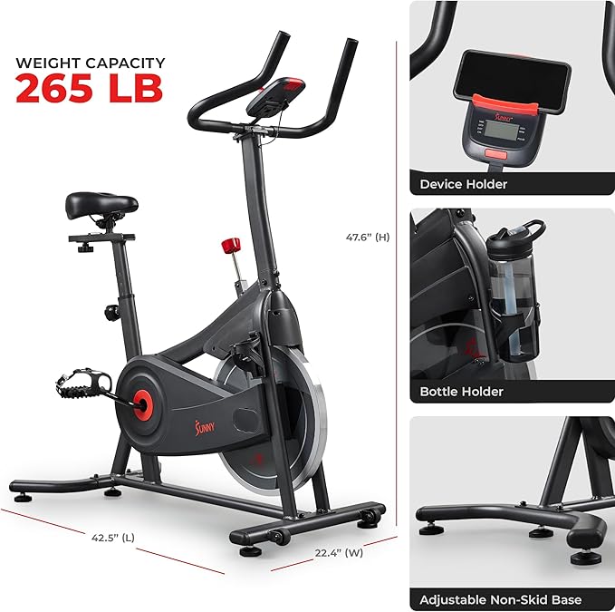 Sunny Health & Fitness Smart Magnetic Cycling Bike with Free SunnyFit App Connection, Stationary Indoor Cardio Exercise Equipment