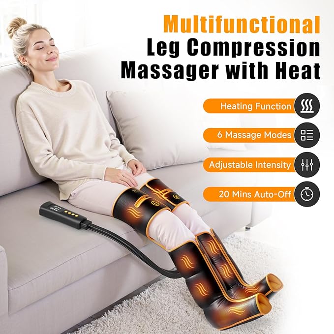 Leg Massager with Heat and Compression, Foot and Full Leg Massager for Circulation and Pain Relief, Sequential Compression Boots with 6 Modes, 6 Intensity, 3 Heat, Gifts for Mom, Dad, Athletes