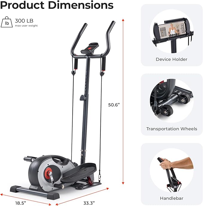Sunny Health & Fitness Under Desk Elliptical Machine, Portable Sitting or Stand Peddler Exerciser for Seniors Home Office, SunnyFit App Access via Bluetooth with Optional Handlebar or Resistance Band