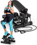 Mini Portable Stepper Machine with Resistance Bands - 330LBS Weight Capacity, Adjustable Height, LED Monitor for Full Body Workout