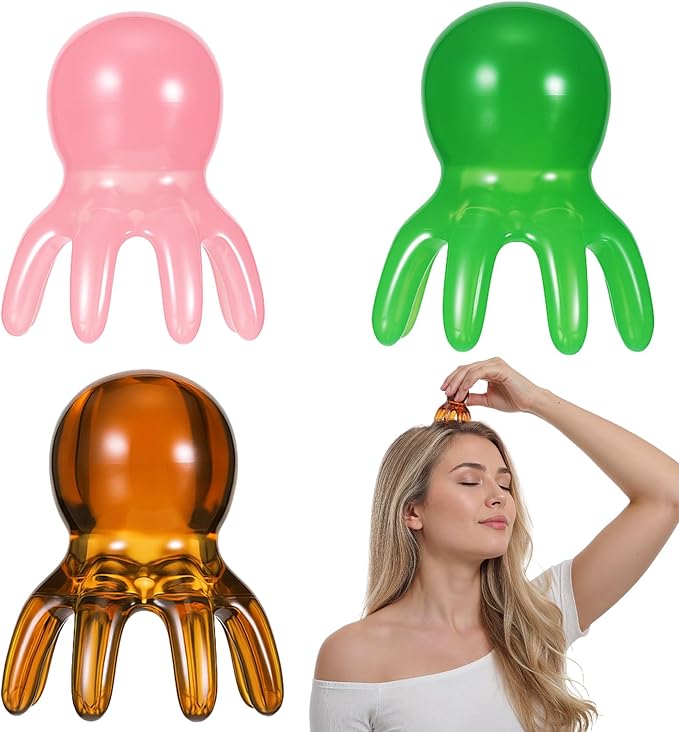 Cute Head Massage Comb Set 3 Pcs Point Massage Comb Manual Scalp Massagers Acupressure Massager Tool with 8 Legs Pink Acupressure Massager Scalp Tool for Head Back Neck Deep Relaxation