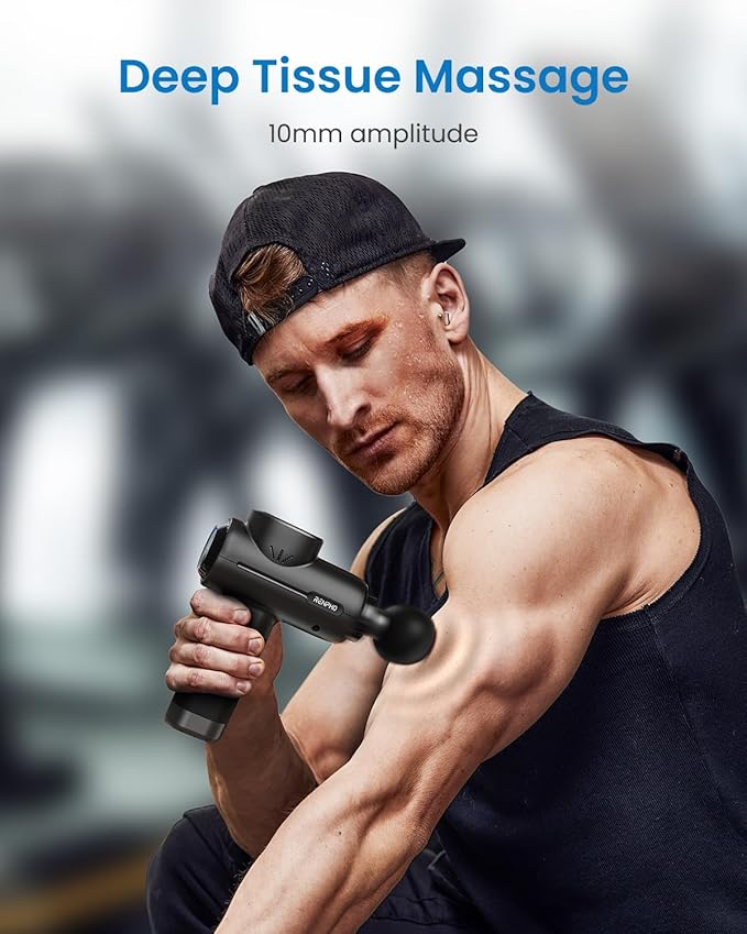 RENPHO Active+ Percussion Massage Gun - 5 Adjustable Speeds for Back, Neck, Muscle Recovery - App Controlled Guided Courses, with Carry Case for Professional Athlete, Gym and Travel,Black