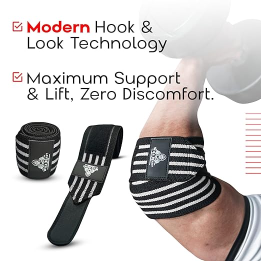 Elbow Wraps for Weightlifting (Pair), Stretchable & Breathable 41" Elbow Compression Strap, Weightlifting Straps for Bench Press, Supports Powerlifting, Pressing, Elbow Straps for Gym Accessories for Men (White)