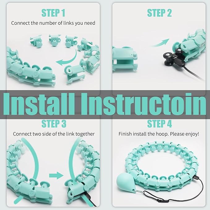 Coolboss Weighted Workout Hula Circle 33 Knots Infinity Hoola Fit Hoop Plus Size for Adult Weight Loss - Smart Exercise Waist Ring, Detachable & Adjustment Silent Fitted Equipment Cyan