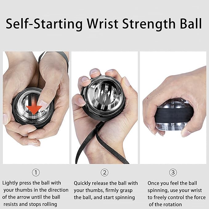Hand Exerciser Hand Exerciser with Counter Torque Ball Auto-Start Gyroscopic Wrist Exercise Ball Gyroscope Ball Forearm Strengthener Hand Exerciser(Model B has Colored Lights)