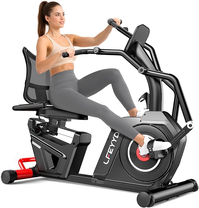 Recumbent Exercise Bike for Home, Stationary Bike with Arm Exerciser, 16-Level Magnetic Resistance, Bluetooth App, LCD Monitor, Heart Rate, Heavy-Duty Frame, Low-Impact Cardio & Physical Therapy, 450LBS Capacity