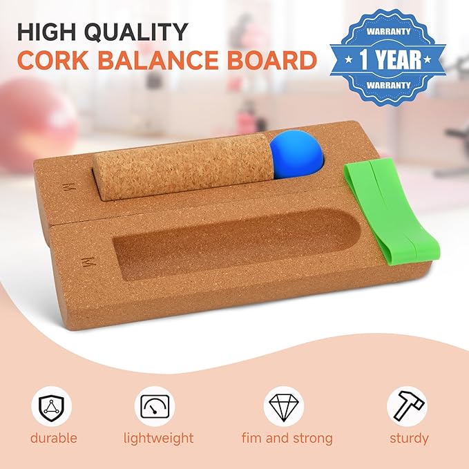 Foot Balance Cork - Foot Collective Cork Balance &Natural Wood for Feet Strengthening, corking balance board For Home Gym|Office Fitness Equipment for Plantar Fasciitis Relief | Foot Balance Trainer