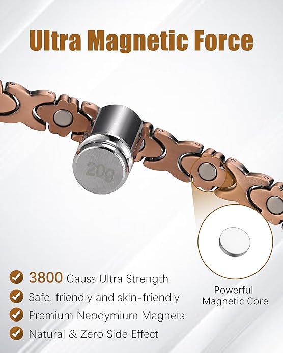 Copper Bracelet & Ring for Women, Ultra Strength Magnetic Bracelet with 3800 Gauss Magnets, Four-Leaf Clover & Infinity Heart Symbol & Crystal, Adjustable Tools and Jewelry Gift Box