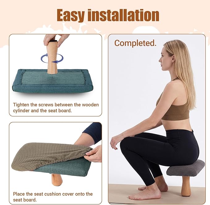 Meditation Bench - Yoga Bench,Wooden Zen Meditation Stool Kneeling Bench for Mindfulness Practice Tea Ceremony and Relaxation Ergonomic Design for Comfort and Support Househol (Brown)