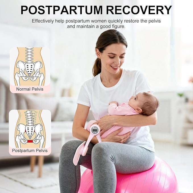 Thigh Trainer, 360°Adjustable Pelvic Floor Exercise Device with Auto-Counter Display, Inner Thigh Exerciser with 25-35 LB Resistance Band for Women, Home Fitness Equipment for Arm, Hip, Leg