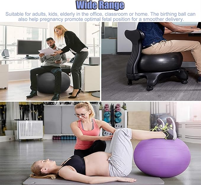 CMYUN Yoga Ball Chair Ergonomic Exercise Ball Chair, Purple Yoga Ball Chair with Wheels, Ball & Foot Pump, Sitting Balls for Kids Teenagers Adults Pregnant Woman