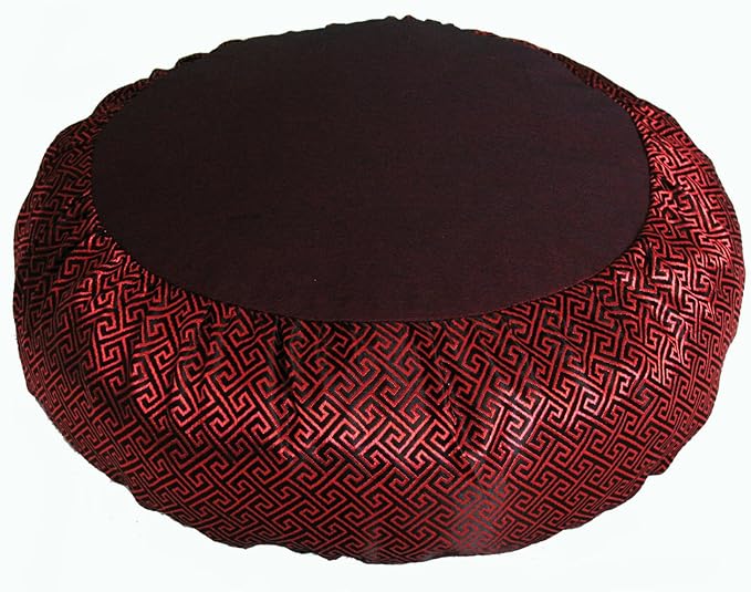 Meditation Cushion Zafu Pillow Buckwheat - Key Design Silk Burgundy