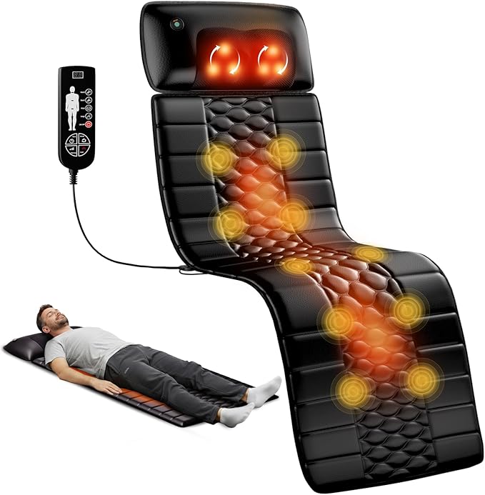 Shiatsu Full Body Massage Mat with Heat, Detachable Massager Pad, 10 Vibrating Motors, 9 Intensity Levels, Deep Tissue Pain Relief for Back, Neck & Legs – Relaxation at Home or Office