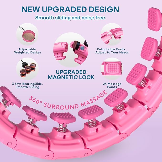 U1 Weighted Hula Hoop – 30 Knots 19"–61" Adjustable Waist, Magnetic Lock with Spring Massage Heads, Infinity Hoop Plus Size for Adults & Kids, Ab Workout, Weight Loss, Abdominal Toner
