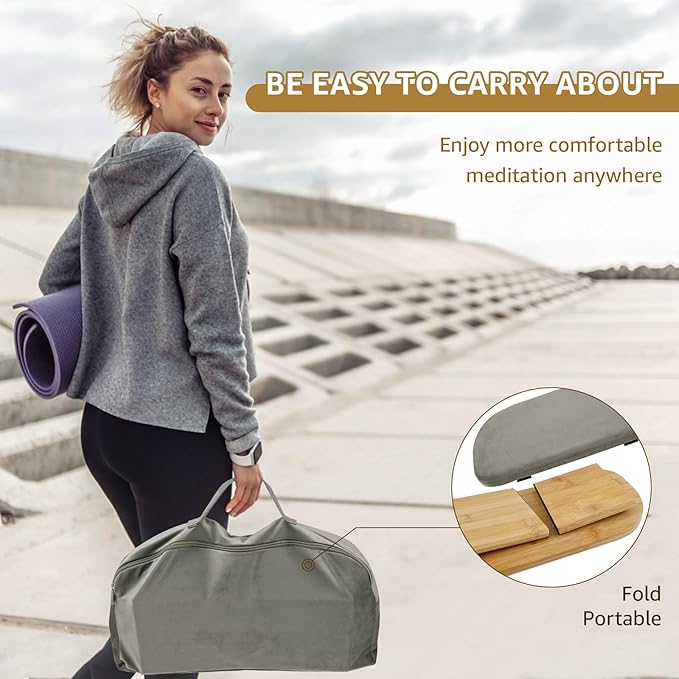 Meditation Bench, Ergonomic Design, Sustainable Bamboo with Folding Kneeling Meditation for The Perfect Posture Meditation Cushion, Meditation Stool, Prayer Bench, Meditation Chair, Yoga Stool (Grey)